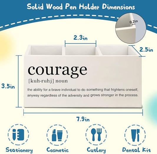 Courage Inspirational Pen Pencil Holder for Desk, Inspirational Gifts for Women Men,Motivational Gifts for Women, Motivational Quote Makeup Brush Toothbrush Holder Organizer