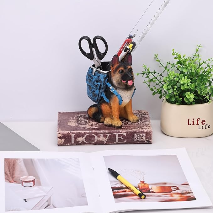 SHENGTIAN German Shepherd Pen Holder, Cute Dog Desk Decor Pencil Holder for Desk, Unique Themed Gifts for German Shepherd Lovers & Owners, Dog Office Supplies Home Decor