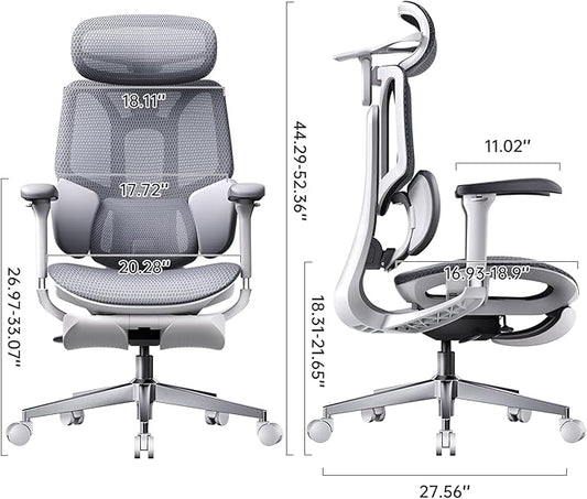 Hbada E3 Air 2026 Ergonomic Office Chair, 3-Zone Lumbar Support, Comfy Home Office Chair with Auto Recline, 4D Headrest & Armrests, 140° Tilt for Work & Relax, Grey with Footrest