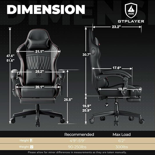 GTPLAYER Gaming Chair with Speakers, Video Game Chairs with Footrest, PC Gamer Chairs for Adults - Padded High Back Ergonomic Reclining Silla Gamer, Linkage Armrest, Ace Pro, Red