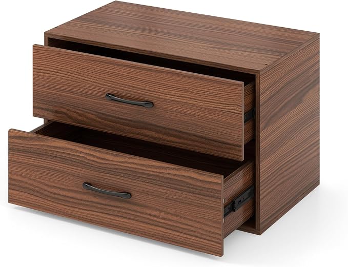2 Drawer Lateral File Cabinet, Stackable Home Office Drawers, Under Desk Printer Stand, Low Storage Organizer, Horizontal Wooden Filing Cabinet for Study Living Room, No Wheels (1, Walnut)