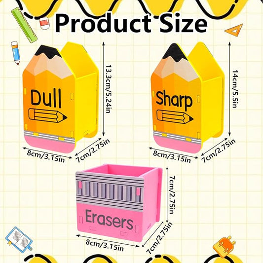 CEYAZYE 3Pcs Sharp and Dull Pencil Holder Eraser Buckets, Back to School | Wooden Shaped Dispenser, Pencil Storage Organizer for Back to School Teachers Desk Classroom Management