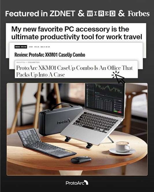 ProtoArc XKM01 CaseUp Foldable Bluetooth Keyboard Mouse Combo | Portable with Laptop Stand, Mobile Work Solution for On-the-Go, Compatible with Laptop PC Macbook, Windows Mac OS