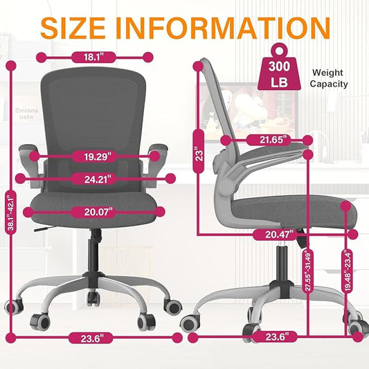 Mimoglad Office Chair, Ergonomic Desk Chair with Adjustable Lumbar Support, High Back Mesh Computer Chair with Flip-up Armrests-BIFMA Passed Task Chairs, Executive Chair for Home Office