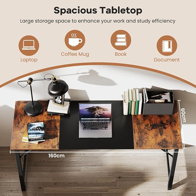 GOFLAME 63” Computer Desk Set of 6, Heavy Duty Metal Frame Laptop Table, Writing PC Table, Rectangle Home Office Desk, Conference Table, Meeting Room, Boardroom Desk, Working Task Desk for Study