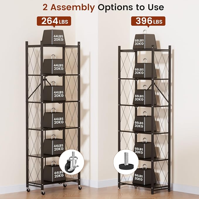 ALANNG 73.6 Inch Folding Bookshelf, 6 Tier Metal Bookcase and Bookshelves, Tall Shelves for Living Room Office Bedroom, Heavy Duty Book Shelve Free Standing Open (Black, 4PACK)