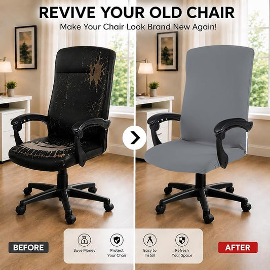 DIVA EN CAMINO DEC Stretch Office Chair Cover with Zipper, Soft Slipcover for Desk, Boss, or High Back Chair, Mid Gray