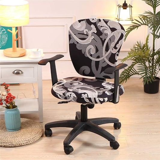 Jinzio Computer Office Chair Cover - Split Protective & Stretchable Cloth Polyester Universal Desk Task Chair Chair Covers Stretch Rotating Chair Slipcover, Grey Black
