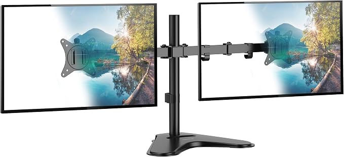 Mount-It! Dual Monitor Desk Stand Mount for 2 Screens VESA 75x75 & 100x100 | For Monitors up to 32”, Height Adjustable with Tilt, Swivel & Rotation