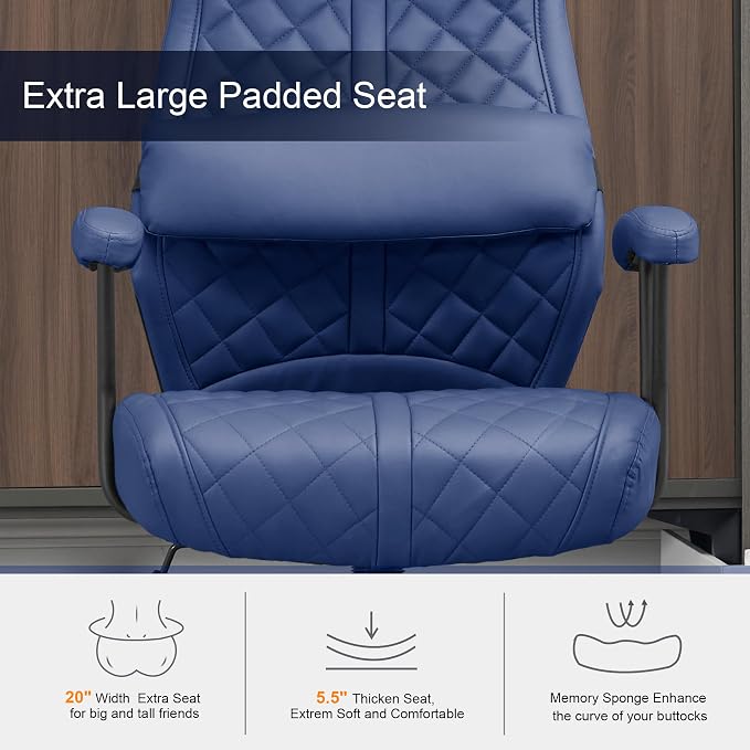 Okeysen Modern Leather Office Chair, High Back Conference Room Chairs Mid-Century Reclining Office Chairs with Removable Pillow, Padded Executive Office Chair for Home, Office.