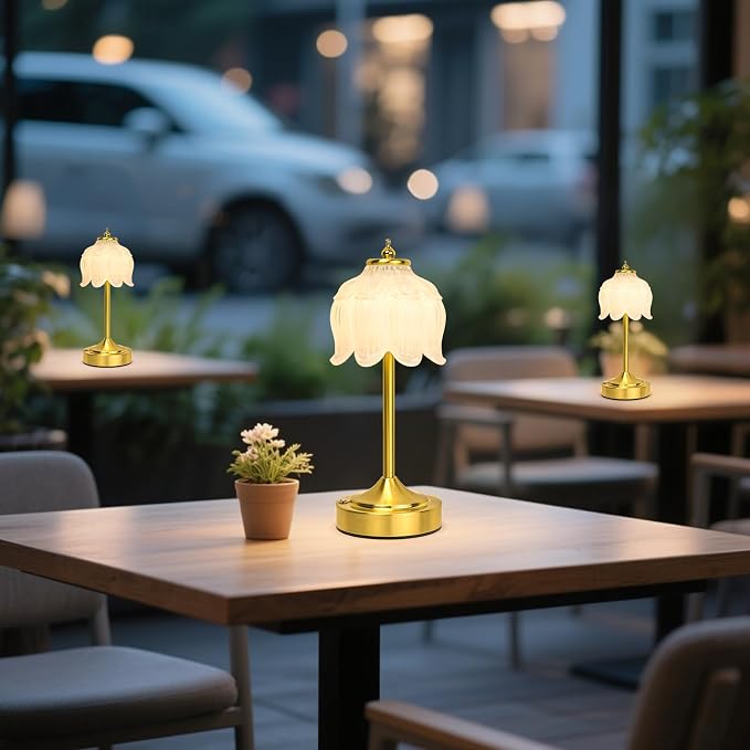 Cordless Lotus Flower Table Lamp, 5200mAh Rechargeable Battery Operated Portable Lamp, 3-Color Dimmable Touch Control Small Desk Lamp for Bedroom, Office, Kitchen, Nightstand,Room Decor(White)