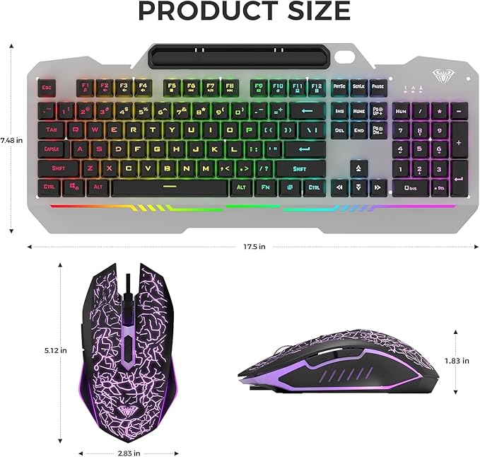 AULA Gaming Keyboard and Mouse,Wired 104-Key Mouse and Keyboard Combo Metal | Full Size Computer Keyboards with Number Pad,New Update Version,RGB Backlit Anti-Ghosting PC Keyboard for Laptop WinXP/7/8/10