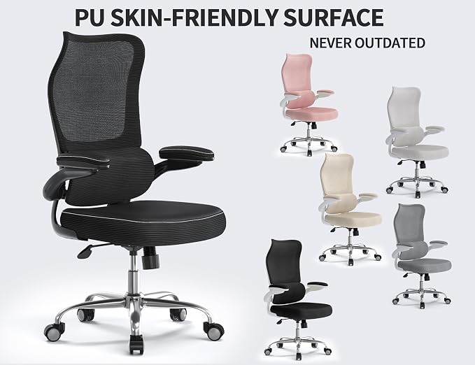 TRALT Ergonomic Office Chair - Desk Chair with Wave High Back Adjustable Lumbar Support Computer Chair - Gaming Chairs Mesh Backrest and PU Leather Seat for Home Reading Chairs (Black Pack of 4)