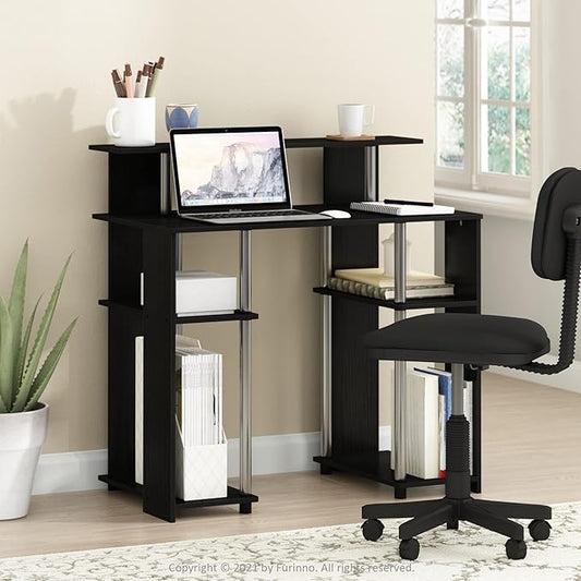 Furinno Jaya Simple Design Computer Writing Desk, Americano/Stainless Steel, 20.3 (D) x 35.6(W) x 35.7 (H) inches.