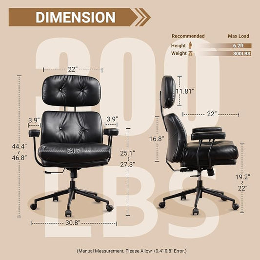 Home Office Chair,Ergonomic Computer Chair with Lumbar Support Adjustable Height,Mid-Century Modern Office Chair with Rolling Swivel Chair for Home Office Game Study(PU Leather Chair,Dark)
