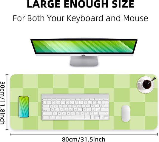 AFIING Green Checkered Desk Mat 31.5" x 12", Waterproof Desk Pad | Non-Slip Rubber Base, Easy Clean Surface, Checkered Design, Office & Home