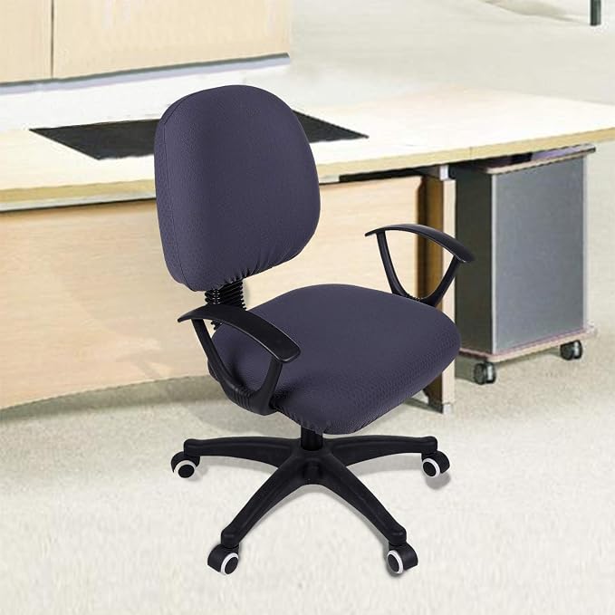 Smiry Stretch Jacquard Office Computer Chair Covers, Removable Washable Universal Desk Rotating Chair Slipcovers Protector, Seat + Backrest Cover, Dark Grey