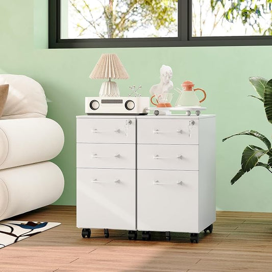 MIIIKO White Filing Cabinet 3 Drawers Under Desk, Metal File Cabinet with Lock for Home Office, Small Mobile File Cabinet for Letter Legal File Folders(Un-Assembled)