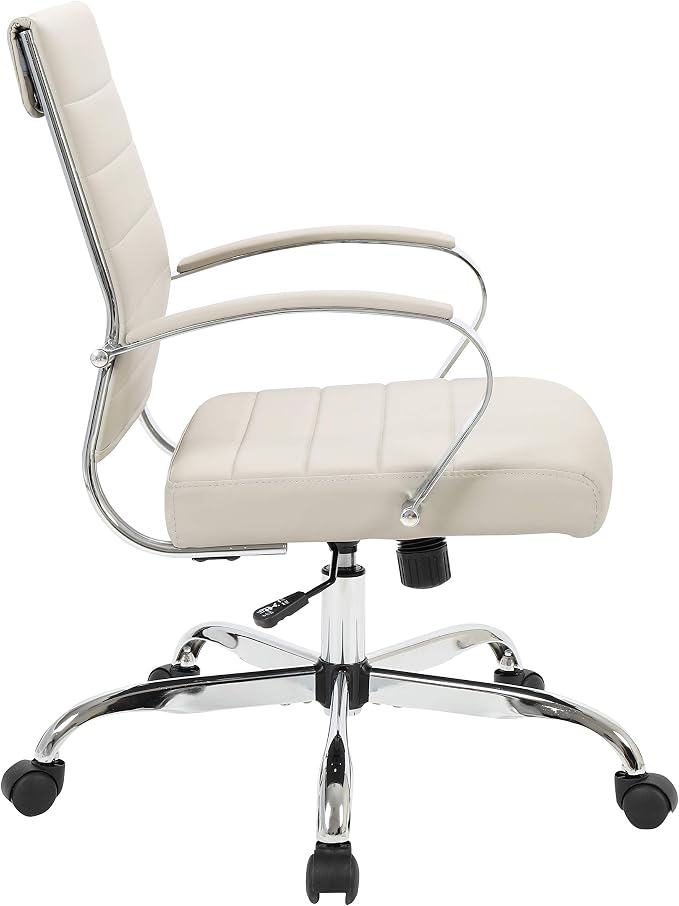 LeisureMod Benmar Leather Office Desk Chair, Mid-Back Ergonomic Swivel Chair with Lumbar Support, Adjustable Height, Tilt Lock, Cushioned Seat & Back, Home Office Task Chair (Tan, Set of 4)