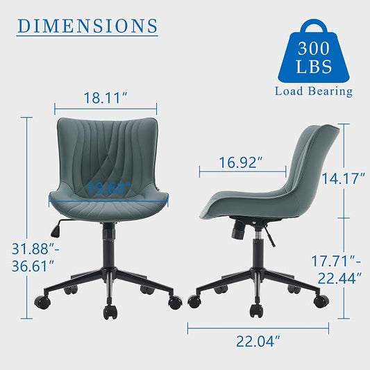 YOUNIKE Office Chair Armless Desk Chair with Wheels, Home Office Computer Task Chair, Modern Faux Leather Upholstered Vanity Chair, Adjustable Swivel Rolling Office Chairs, Grayish Green