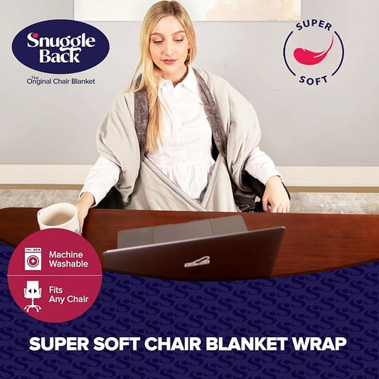 The Original Office Chair Blanket by SnuggleBack; Cozy Comfy Office Desk Chair Wrap Attaches for Hands-Free Warmth. Stay Warm In The Winter or Summer. (Blue Pattern Fleece)