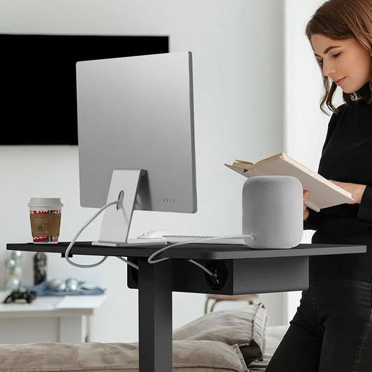 AVLT 44" Height Adjustable Foot Pedal Rolling Desk with Shelf - Black | 3 ft 8 inches - Pneumatic Laptop Standing Desk Cart - Mobile Laptop Cart Computer Projector Cart with Brake Casters