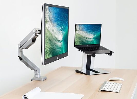 Mount-It! Single Monitor Arm Desk Mount, Mechanical Spring Height Adjustable Monitor Stand for 13–32 Inch Screens up to 17.6 lbs, VESA 75x75 & 100x100, C-Clamp & Grommet