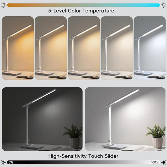 ELECTRI Desk Lamp for Home Office, Eye-Care Desk Light with Touch Control, 5 Color & Stepless Dimming, 360° Rotatable, Reading Lamp for Table Study Work Office Nail Craft Puzzle(with Adapter)