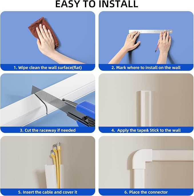 Delamu Large 236in Cord Hider for 3-4 Cords, Cord Covers for Wires on Wall, Easier Install Wire Covers for Cords on Wall, Cable Wire Hider, Cable Cover Management Raceway, W1.18 H0.63in, White