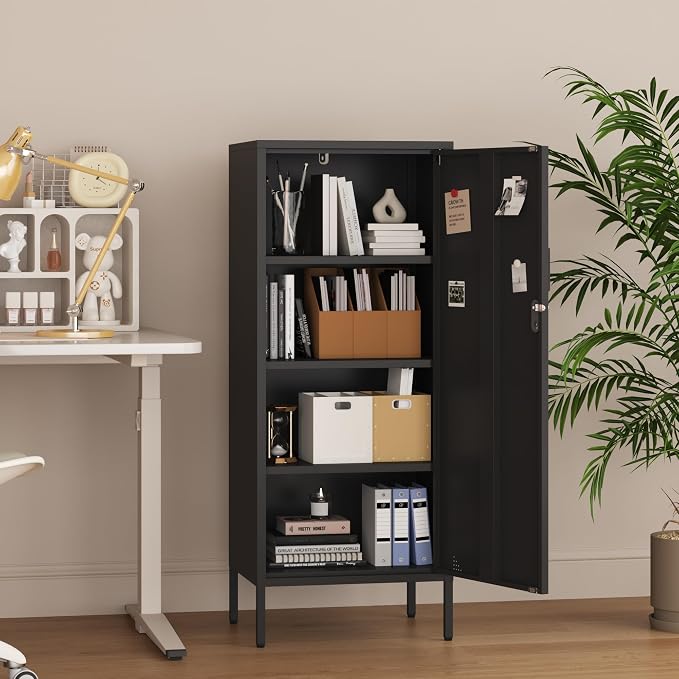 Steehoom Metal Locker Cabinet Lockable Storage Cabinet Black 4 Tier Employee Lockers for Home, School, Office, Garage, Bathroom H49.21'' (Black)