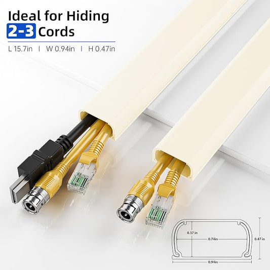 Delamu 142in Cord Hider, Beige Cable Cover for 2-3 Wires on Wall, Premium Wire Hiders Wire Covers for Cords on Wall, Easier Setup TV Cable Management Kit, W0.94 H0.47in, Beige
