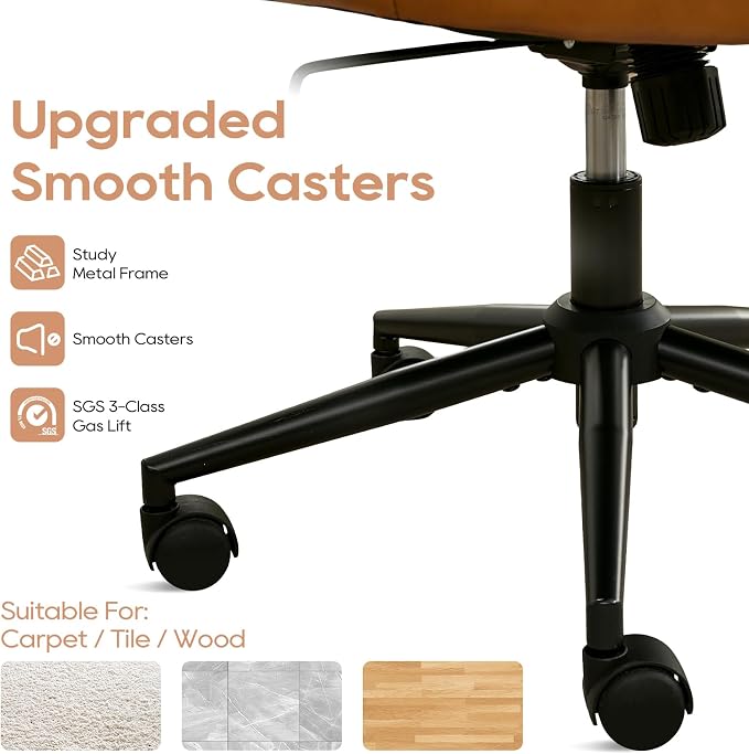 IPKIG Criss Cross Chair with Adjustable Flip-up Arms, Vanity Chair with Wheels, Comfy Desk Chair with Lumbar Pillow Swivel Wide Office Chair for Home Office, Bedroom (PU Leather, Brown)