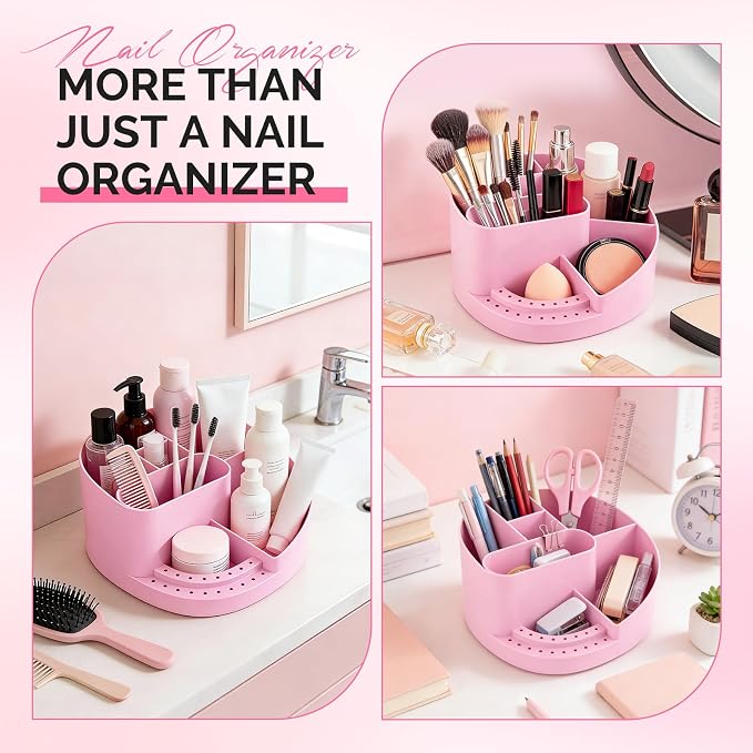 MelodySusie Nail Drill Holder & Nail Art Tools Storage Box, Large Capacity Sturdy Desk Organizer for 3/32" Nail Drill Bits, Nail Tech Supplies Container for Acrylic Salon & Home, Pink