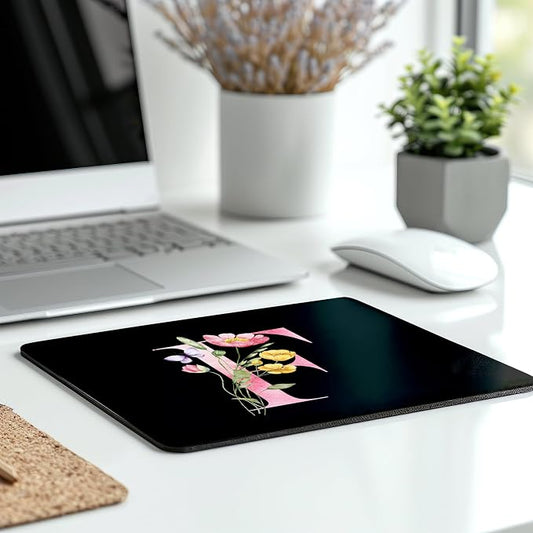 Mouse Pad Pinks Flowers Initial Letters Mousepad Desktop Laptop Computer Accessories Home Office Gaming Work Desk Computer Non-Slip Rubber Monogram Floral Alphabet A-Z mousepad (F)