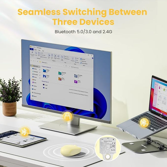 TECKNET Wireless Mouse,Bluetooth Mouse (BT5.3/5.0 & 2.4G) with USB Receiver Silent Optical Computer Mice,Wide Compatibility
