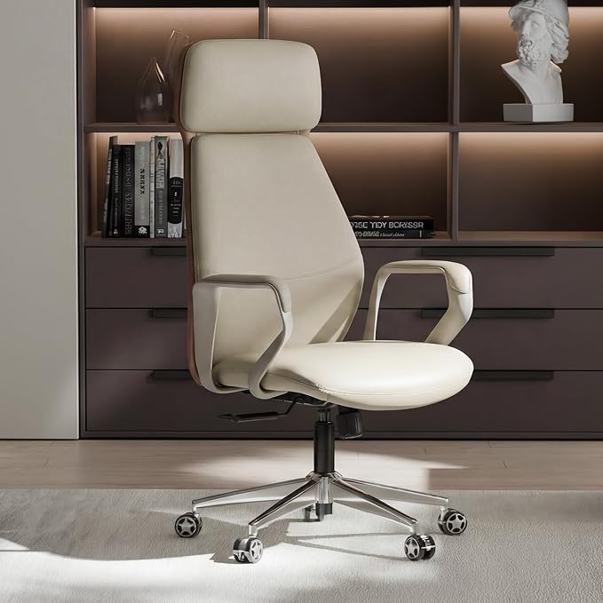 EUREKA ERGONOMIC Aric Executive Office Chair, High Back PU Leather Desk Chair with Lumbar Support, Professional Modern Home Office Chair with Large Headrest & 3-Position Recline(Pack of 5, Beige)