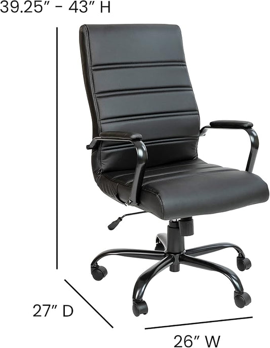 EMMA + OLIVER Faux Leather High-Back Swivel Home Office Desk Chair with Wheels, Padded Seat, and Armrests, Adjustable Height Multipurpose Office Chair, Black