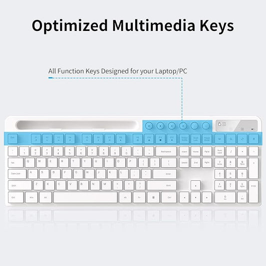 Wireless Keyboard and Mouse Combo, MARVO 2.4G Ergonomic Wireless Computer Keyboard with Phone Tablet Holder, Silent Mouse with 6 Button, Compatible with MacBook, Windows (White)