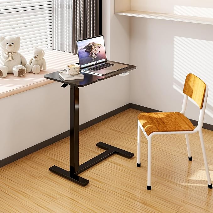 Small Standing Desk Rolling Table Adjustable Height, Laptop Mobile Stand with Wheels, Portable Computer Workstation with Tiltable Desktop for Teacher Classroom Home Office, Black