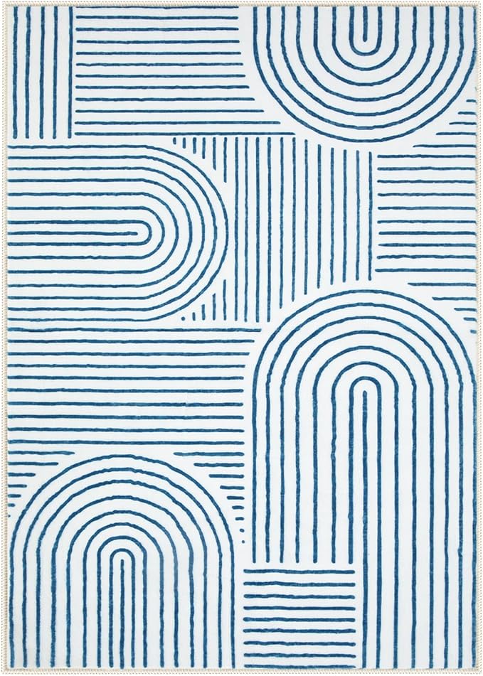 Lahome Abstract 8x10 Area Rugs, Soft Washable Blue Rugs 8x10 Living Room Rugs for Bedroom Dining Room, Ultra-Thin Accent Carpet for Office Dining Room Darrell (8x10ft,Blue/White)
