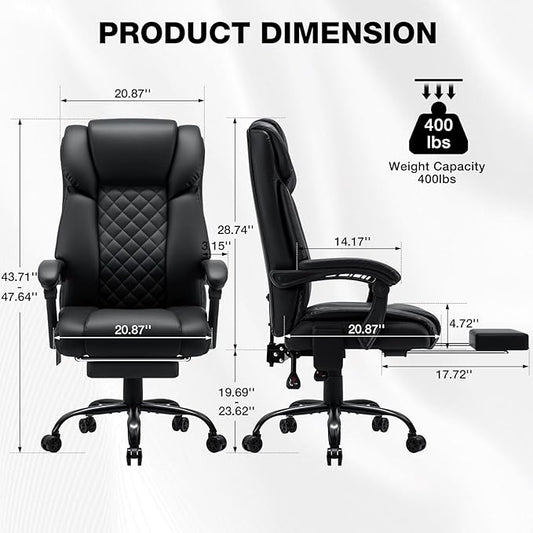 HOFFREE Massage Office Chair with Heat 7 Points Vibration Ergonomic Executive Office Chair with Footrest Reclining High Back Home Office Desk Chairs Black