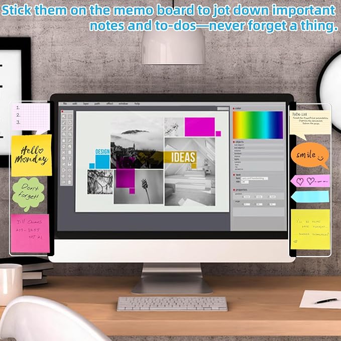 2 Pack Computer Monitor Memo Board, Acrylic Computer Monitor Sticky Note Holder, Transparent Side Panel Office Desk Organizer,Home Office Desk Accessories, Office Supplies for Women Men Computer 