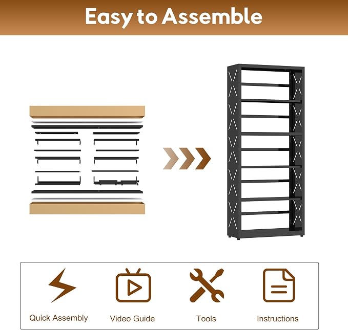 UNICOLY 5 Tier Black Bookshelf, 55" H Tall Bookshelf with 5 Storage Shelves, Heavy Duty Deep Shelves, Open Shelf Bookcase with 5 Bookends, Modern Display Shelves for Books, Toys, CD, W23×D10“
