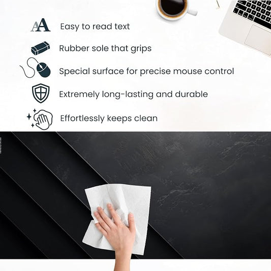 Black Stone Mouse Pad – Extra Large Desk Mat for Keyboard and Mouse | Minimalist Gaming Mouse Pad, Laptop Desk Mat, Non-Slip Rubber Base, Modern Workspace Accessory