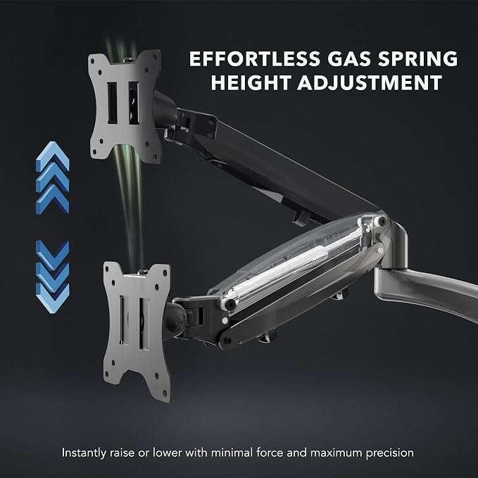 Mount-It! Triple Monitor Mount, 3 Monitor Desk Mount with Gas Spring Arms, Fits 13–32 Inch Screens up to 17.6 lbs per Arm, VESA 75 & 100, Clamp or Grommet Base, USB-A & C Ports, Black
