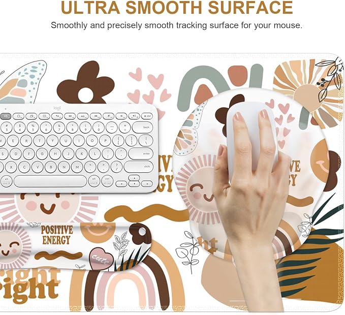 iCasso Desk Mat, Gaming Mouse Pad Wrist Support Set,4in1 XXL Large Mousepad + Keyboard Wrist Rest+Mouse Wrist Rest+Coaster Set with Ergonomic Design for Home Office Table Computer-Sticker