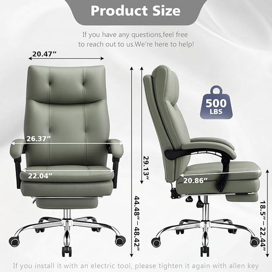 Big and Tall Comfy Office Chair,Ergonomic High Back Executive Desk Chair with Foot Rest,Heavy Duty Reclining Computer Chair with Wide Spring Cushion for Cross Legged,Home,Office,Gaming