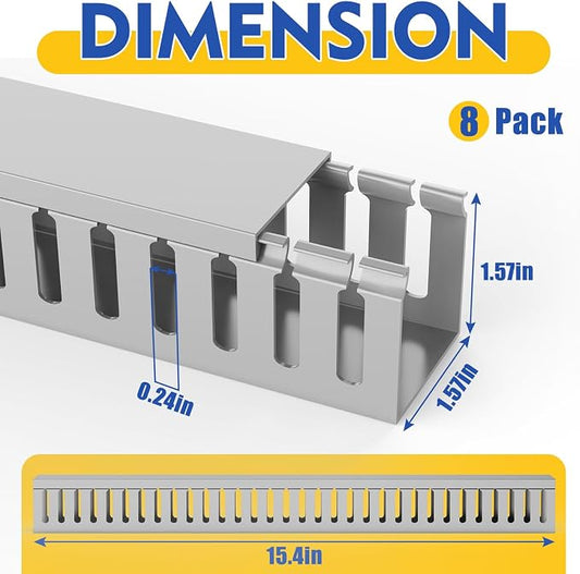 Open Slot Wiring Raceway Cable Duct, 123in Cable Management Channel Cord Track,Desk Wire Channel, Under Desk Cable Management to Hide Cables, Wires for Computers (Grey, 1.57" Hx1.57 W, 15.4''L(8 Pc))