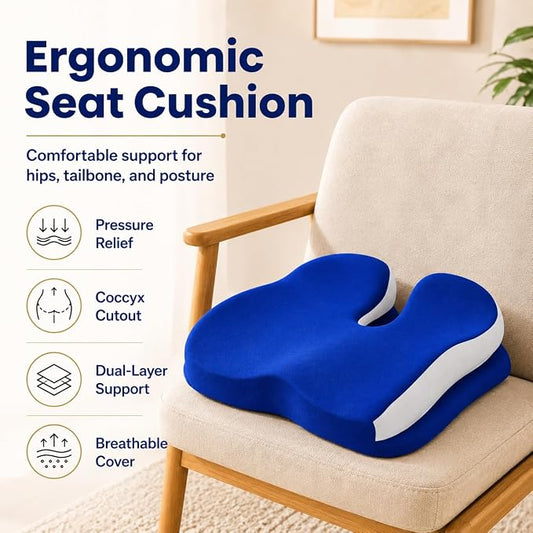 Memory Foam Seat Car Computer Desk Chair Cushion,Cushion For Tailbone Pain Relief Cushion Office Chair Butt Pillow Seat Cushions For Office Chairs Wheelchair Cushion For Long Sitting Back Pain Blue