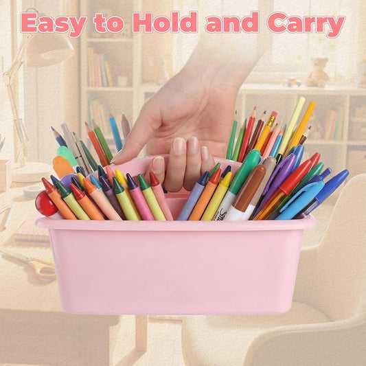 Kathfly 18 Pack Classroom Caddy Organizer with Handle, Plastic Art Craft Cleaning Caddy Bulk, Small Multipurpose Supply Organization Storage Basket for Table Desk Office Pencil Teacher (Morandi Color)